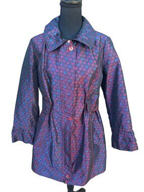 J. Mademoiselle Geo Pattern Trench Raincoat Cinch Waist Womens L City Classic